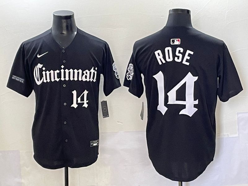 Men 2025 Cincinnati Reds #14 Rose Black Five generations Joint Name Nike MLB Jersey style 12->cincinnati reds->MLB Jersey